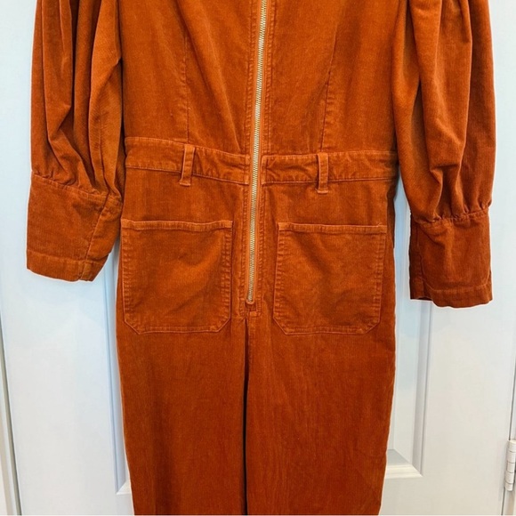 WeWoreWhat 70's Corduroy Jumpsuit Puff Sleeves Flare Legs Retro Y2K Orange, XS - Picture 6 of 7